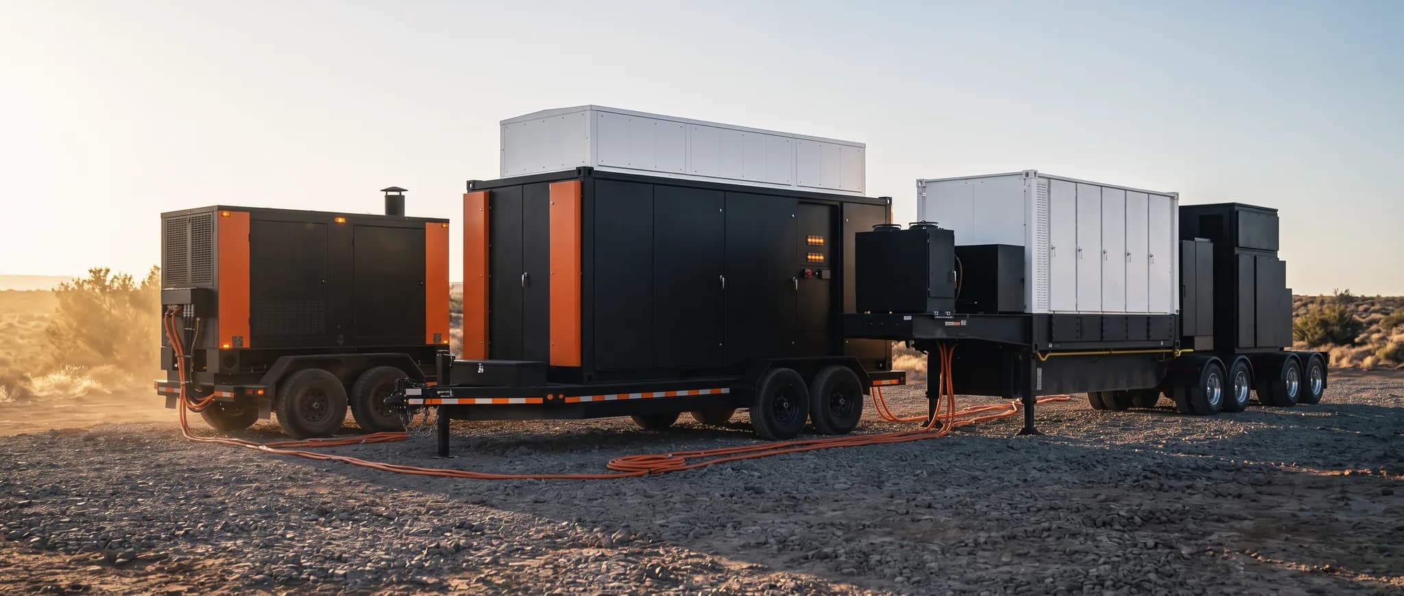 Complete power island with generation, storage, and combiner trailers