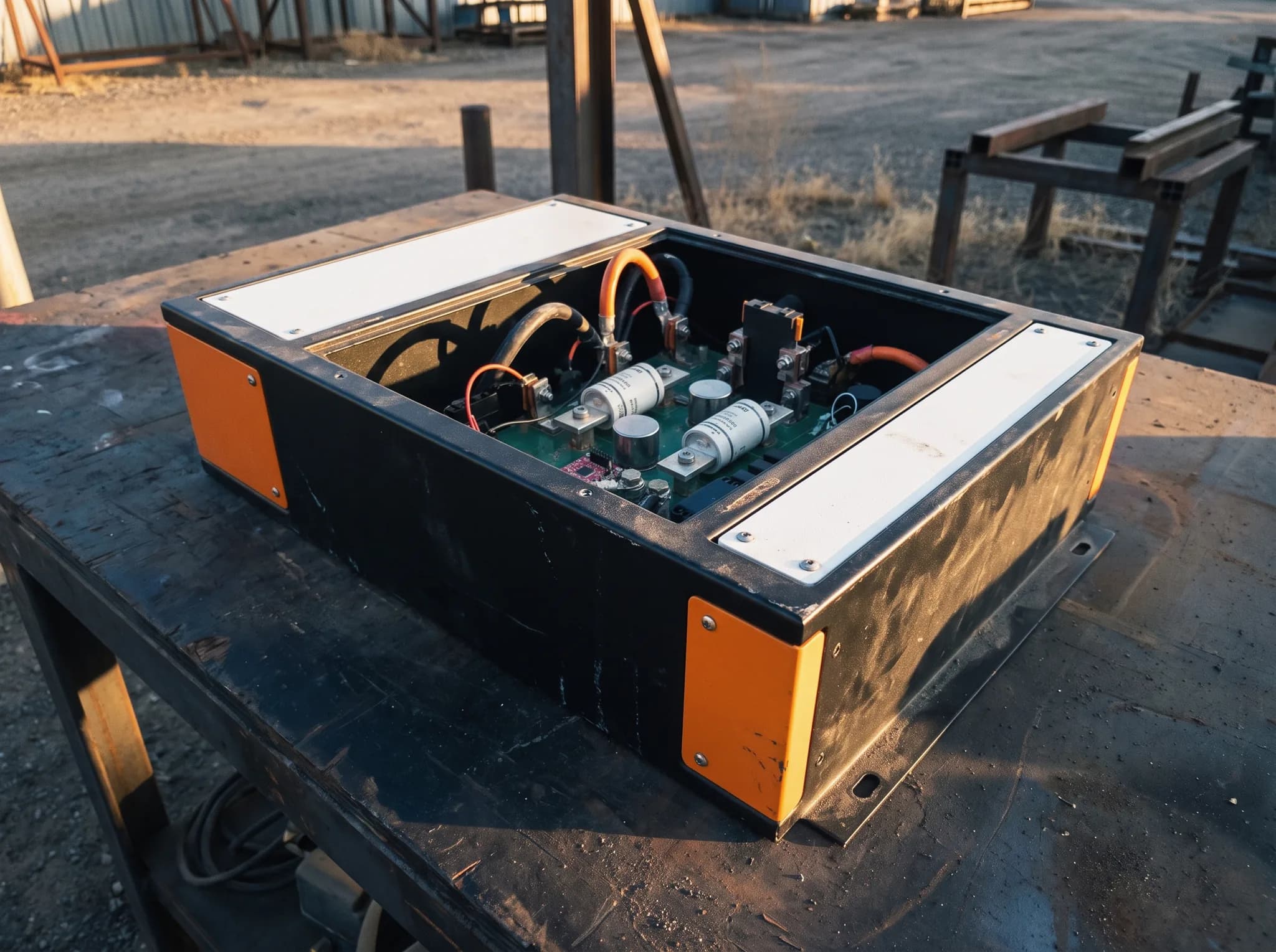 Compact DC-link power control enclosure with lid off